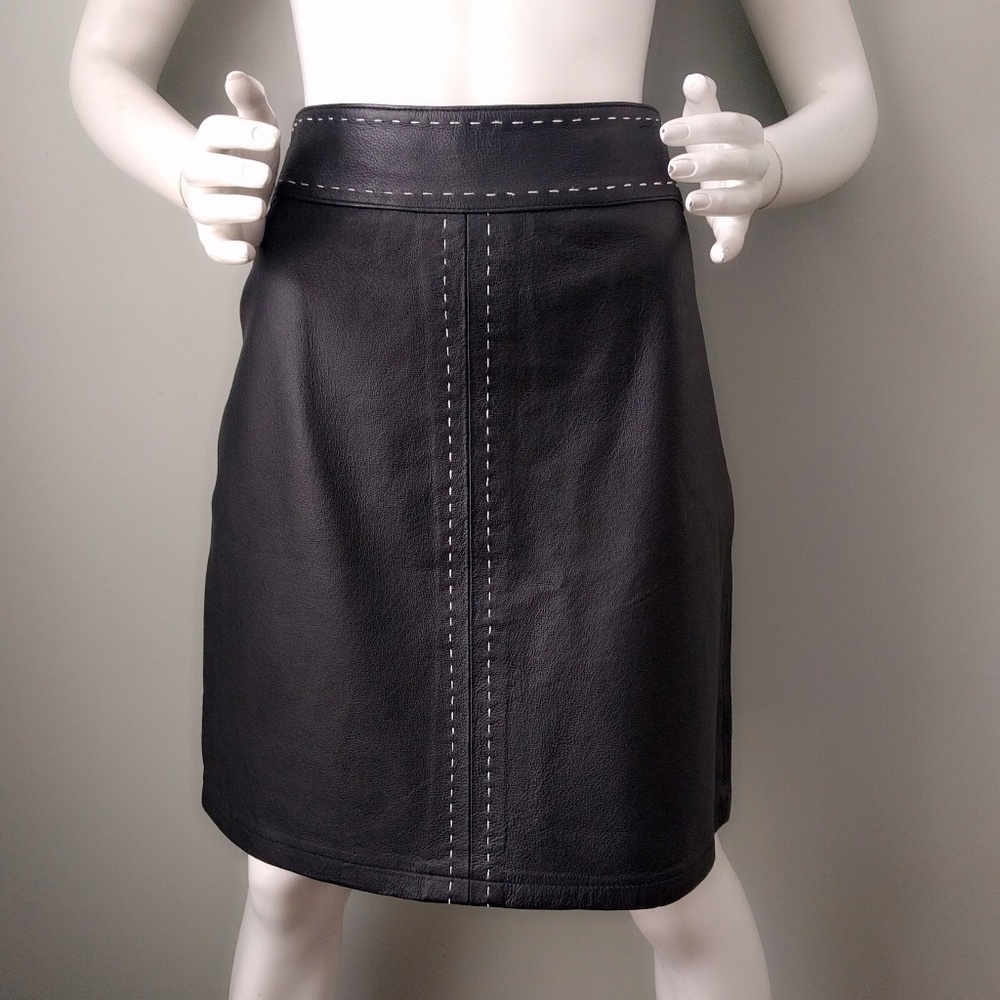 Newport News Black Leather Stitched A Line Skirt 8